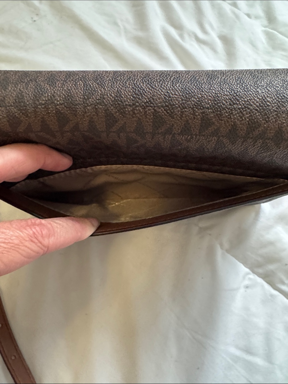 Michael Kors Dark Brown MK Monogram Messenger Bag with Gold Logo - Picture 8 of 10